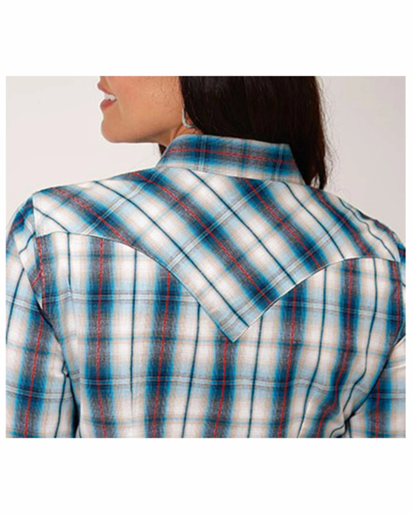 Roper Women's Plaid Print Long Sleeve Snap Western Shirt - Plus Blue 4 Roper Women's Plaid Print Long Sleeve Snap Western Shirt - Plus Blue - Image 2