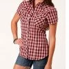 Roper Women's Plaid Print Short Sleeve Snap Western Shirt - Plus Red