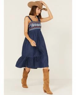 Roper Women's Southwestern Embroidered Denim Midi Dress Blue 11 Roper Women's Southwestern Embroidered Denim Midi Dress Blue -Roper Shop 2000366853 400 P1 1