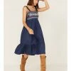 Roper Women's Southwestern Embroidered Denim Midi Dress Blue -Roper Shop 2000366853 400 P1