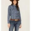 Roper Women's Southwestern Print Western Snap Shirt Blue