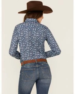 Roper Women's Southwestern Print Western Snap Shirt Blue -Roper Shop 2000366854 400 P4
