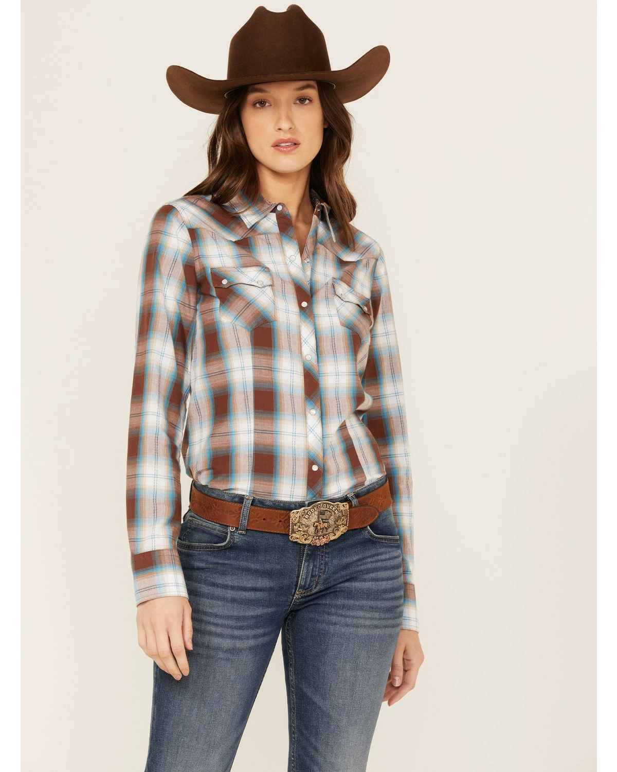 Roper Women's Plaid Western Snap Shirt Brown 7 Roper Women's Plaid Western Snap Shirt Brown - Image 5