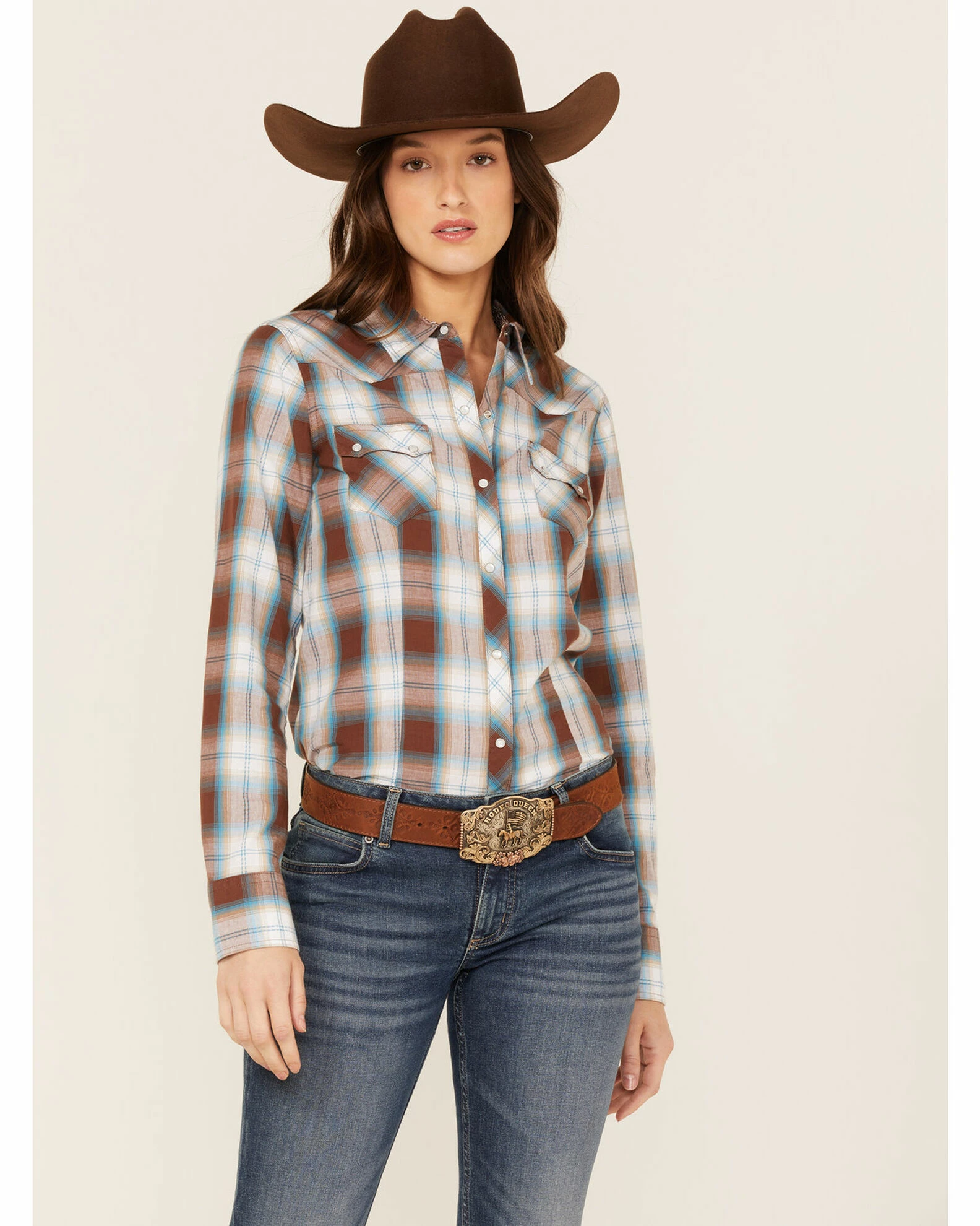 Roper Women's Plaid Western Snap Shirt Brown 3 Roper Women's Plaid Western Snap Shirt Brown
