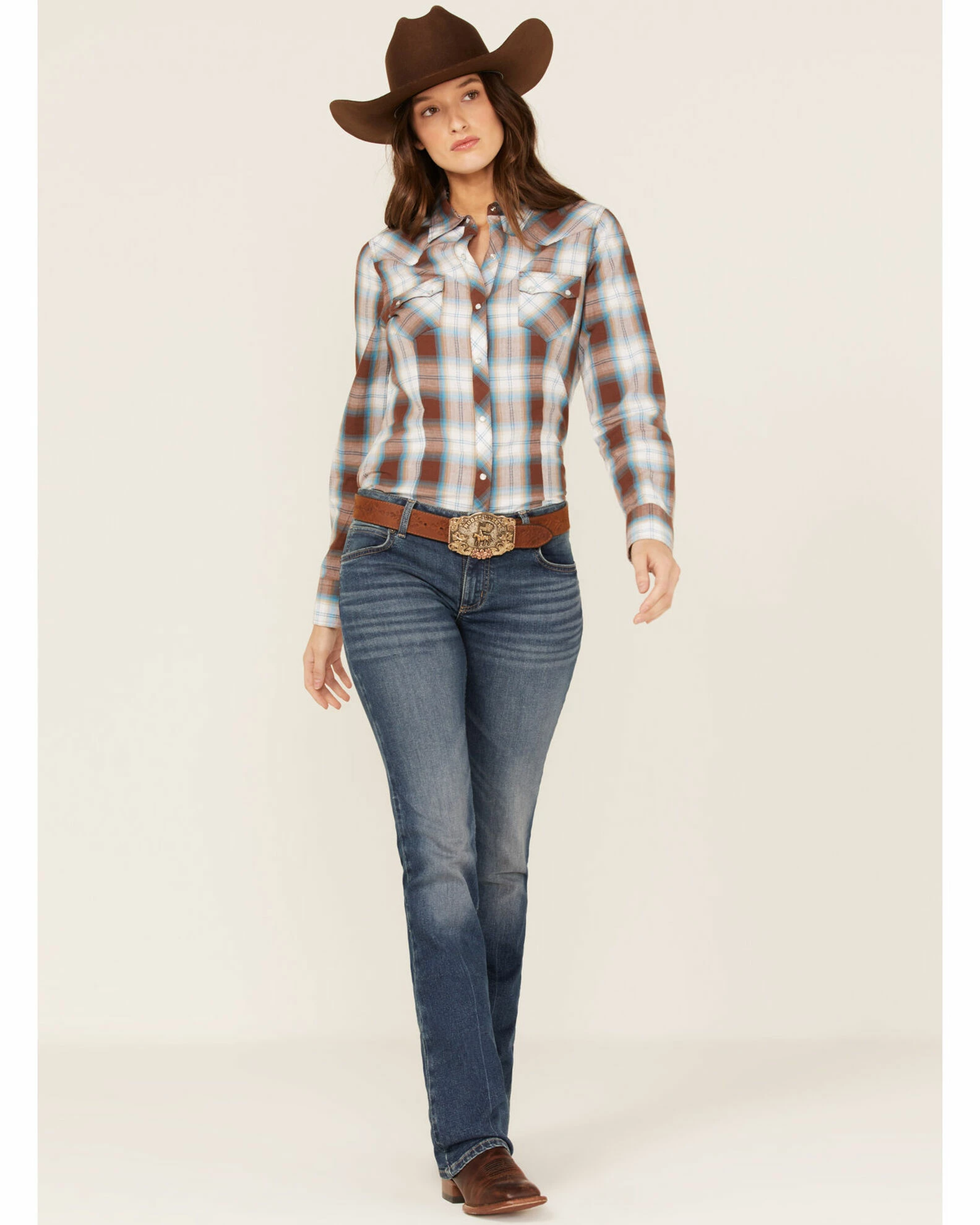 Roper Women's Plaid Western Snap Shirt Brown 4 Roper Women's Plaid Western Snap Shirt Brown - Image 2