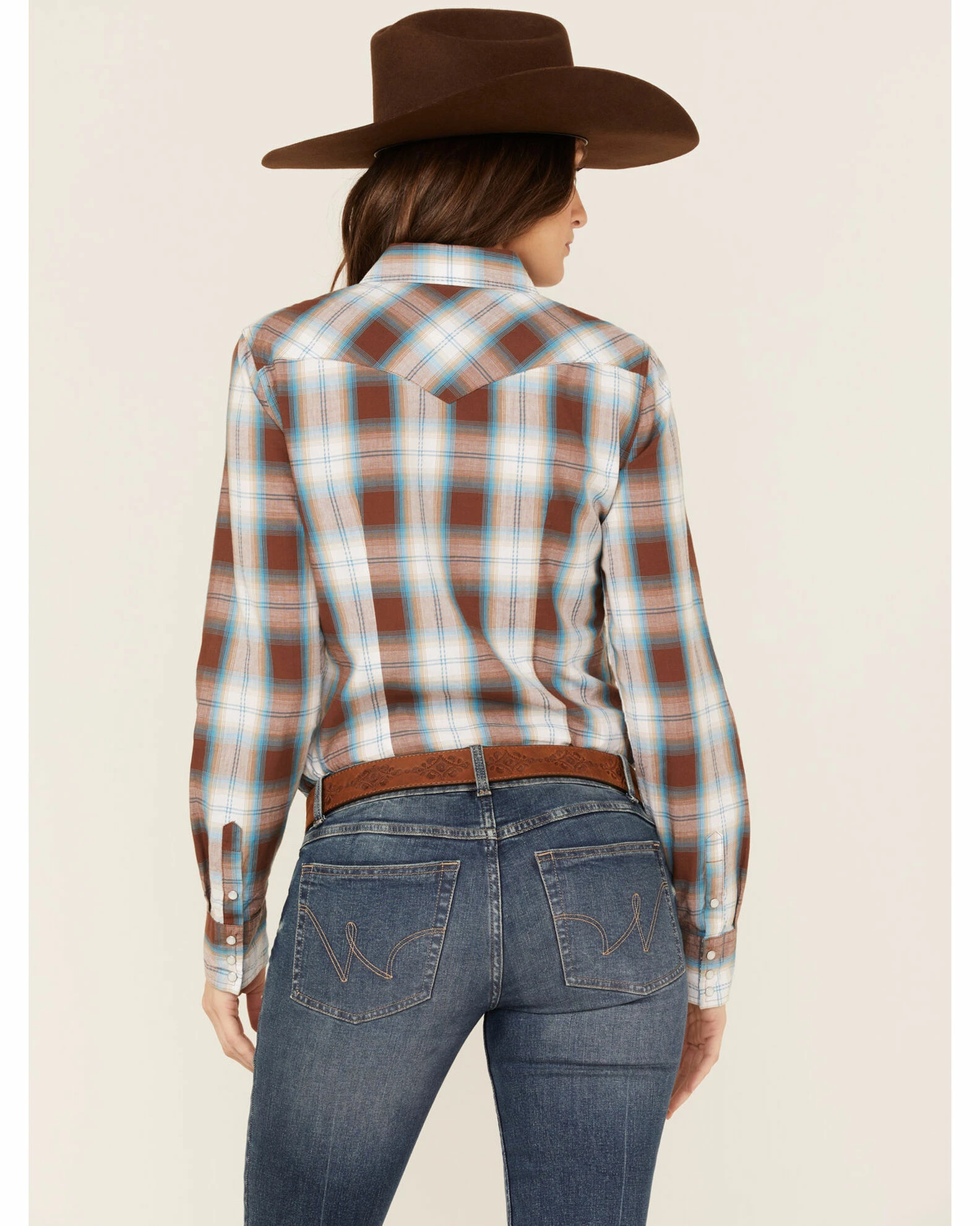 Roper Women's Plaid Western Snap Shirt Brown 6 Roper Women's Plaid Western Snap Shirt Brown - Image 4