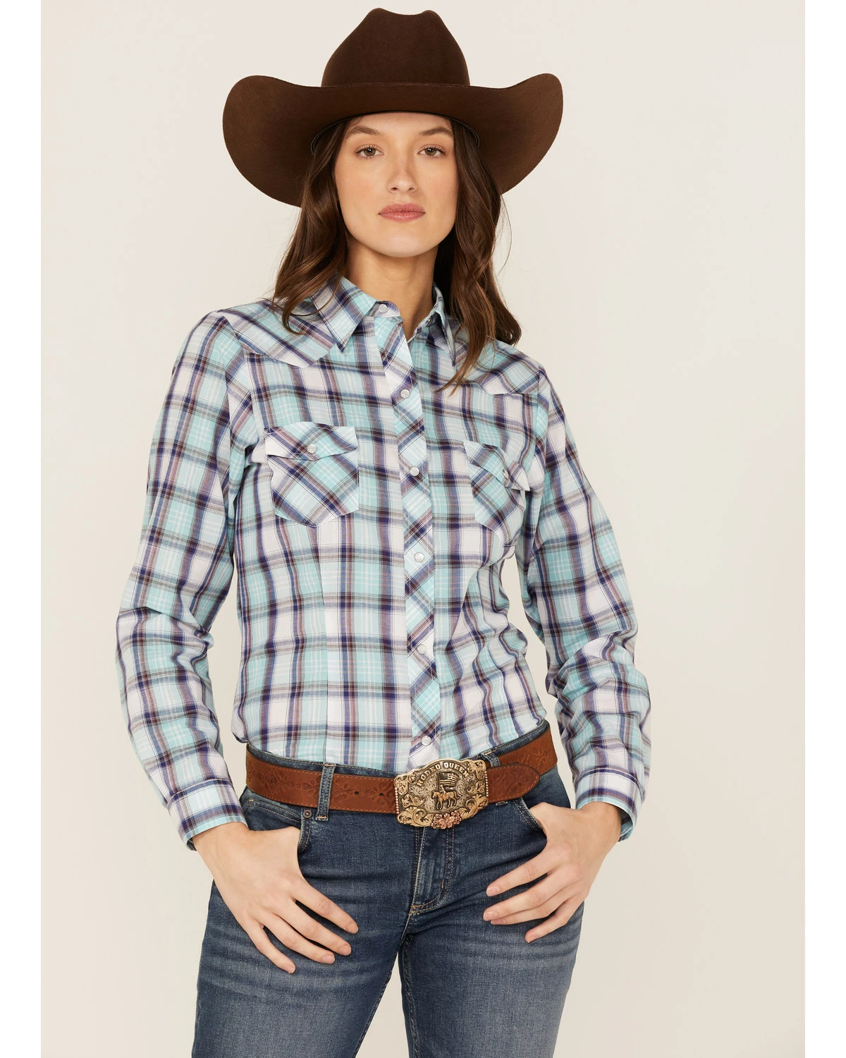 Roper Women's Plaid Print Western Shirt Blue 7 Roper Women's Plaid Print Western Shirt Blue - Image 5