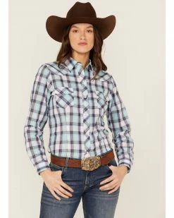 Roper Women's Plaid Print Western Shirt Blue