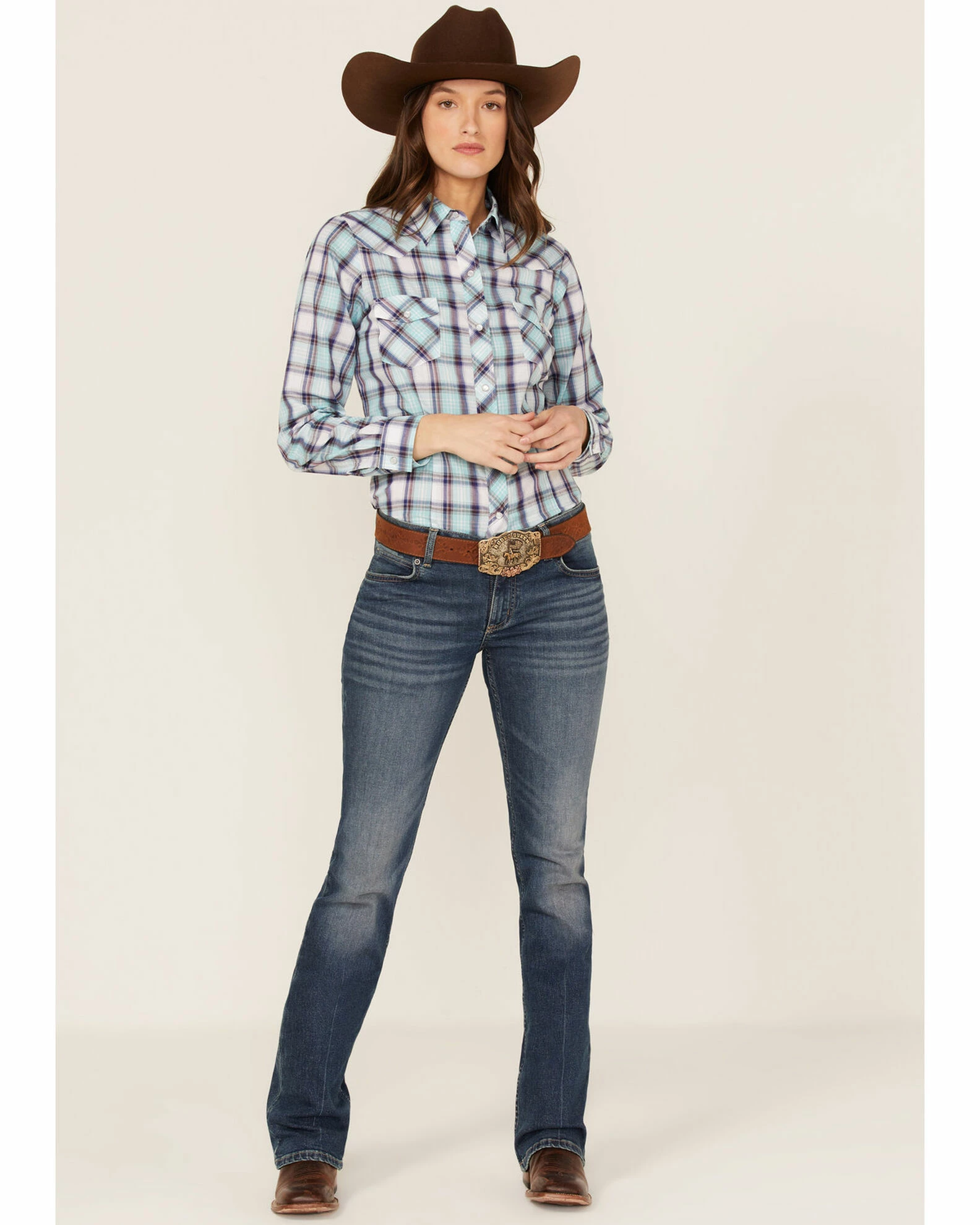 Roper Women's Plaid Print Western Shirt Blue 4 Roper Women's Plaid Print Western Shirt Blue - Image 2