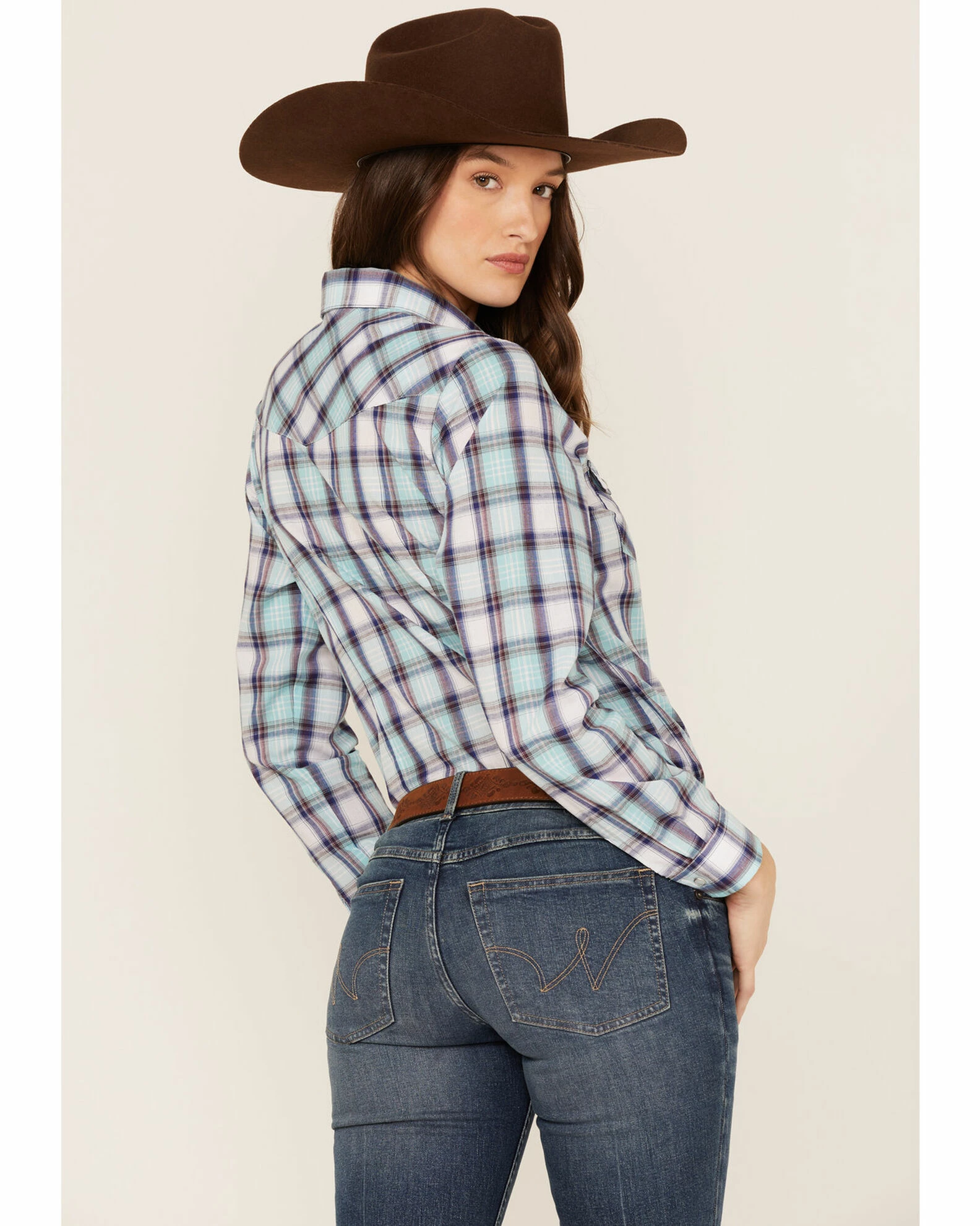 Roper Women's Plaid Print Western Shirt Blue 6 Roper Women's Plaid Print Western Shirt Blue - Image 4