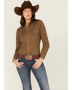 Roper Women's Floral Geo Print Western Snap Shirt Brown -Roper Shop 2000366859 200 P1 1
