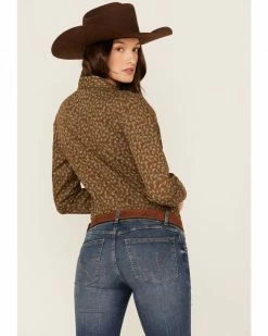 Roper Women's Floral Geo Print Western Snap Shirt Brown -Roper Shop 2000366859 200 P4