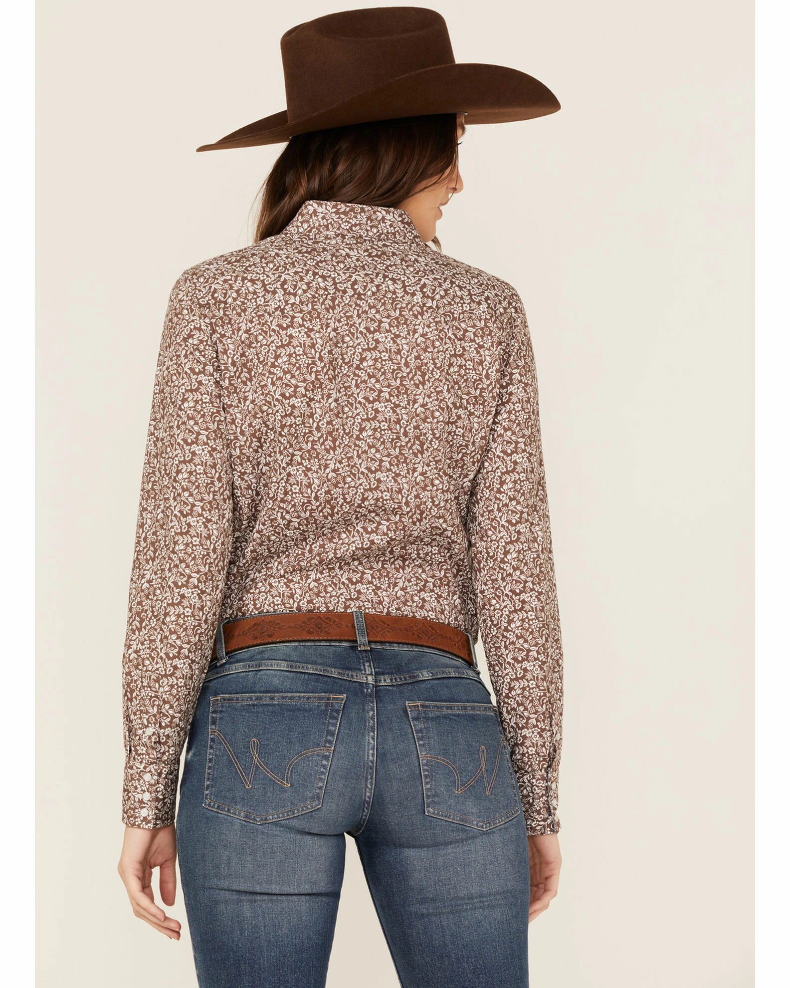 Roper Women's Floral Chambray Western Snap Shirt Brown 6 Roper Women's Floral Chambray Western Snap Shirt Brown - Image 4