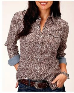 Roper Women's Floral Print Long Sleeve Snap Western Shirt - Plus Brown -Roper Shop 2000366861 200 P1 1