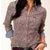 Roper Women's Floral Print Long Sleeve Snap Western Shirt - Plus Brown -Roper Shop 2000366861 200 P1
