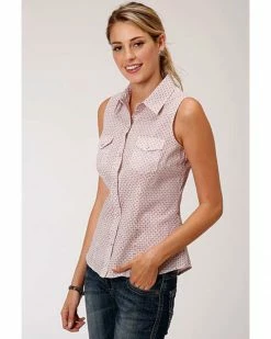 Roper Women's Block Print Sleeveless Western Shirt White 7 Roper Women's Block Print Sleeveless Western Shirt White -Roper Shop 2000367041 100 P1 1