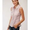 Roper Women's Block Print Sleeveless Western Shirt White