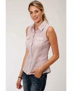 Roper Women's Block Print Sleeveless Western Shirt White