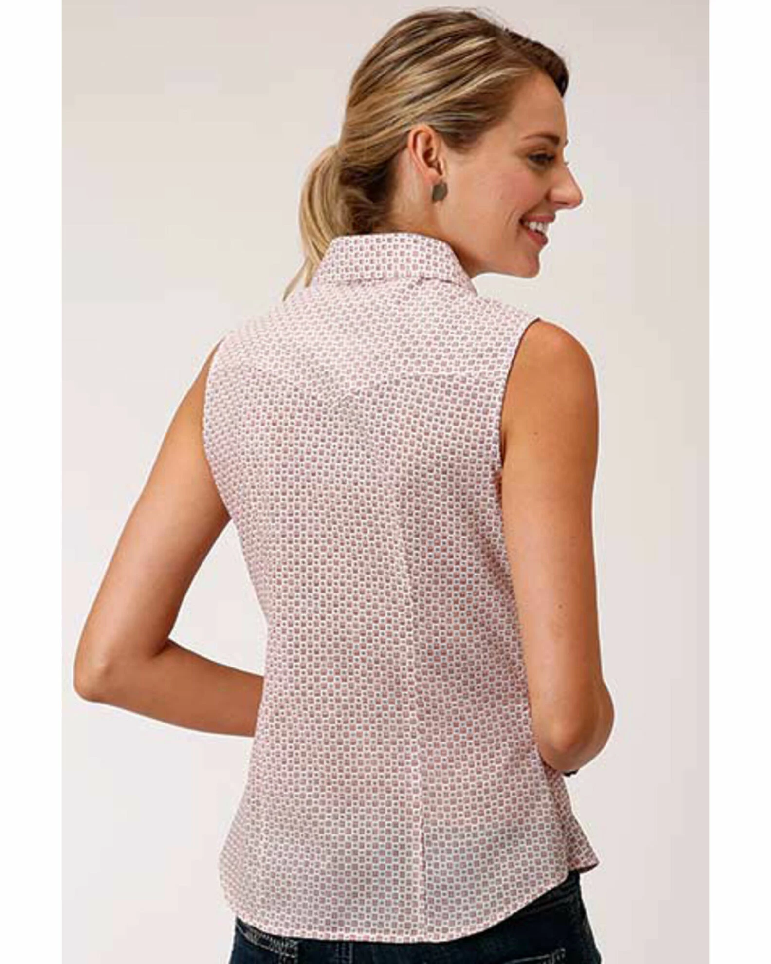 Roper Women's Block Print Sleeveless Western Shirt White 4 Roper Women's Block Print Sleeveless Western Shirt White - Image 2