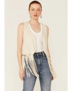 Roper Women's White Faux Suede Fringe VestĀ