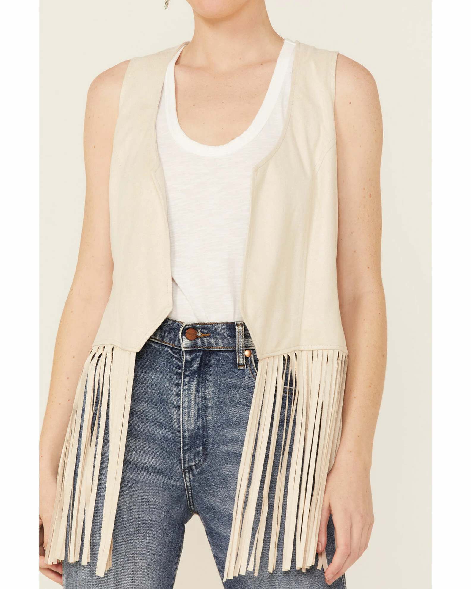 Roper Women's White Faux Suede Fringe Vest 4 Roper Women's White Faux Suede Fringe Vest - Image 2