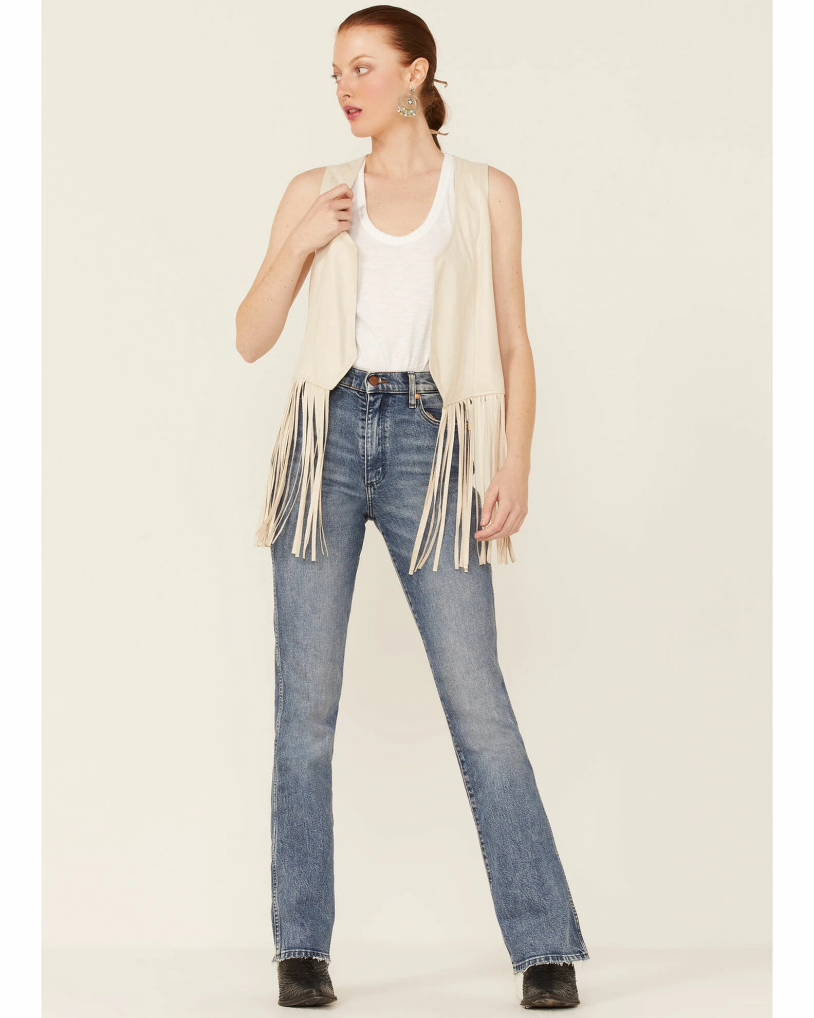 Roper Women's White Faux Suede Fringe Vest 6 Roper Women's White Faux Suede Fringe Vest - Image 4