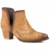 Roper Women's Tan Rowdy Suede Leather Open Side Western Bootie - Snip Toe  -Roper Shop 2000368106 280 P1