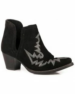 Roper Women's Rowdy Cow Suede Open Side Western Booties- Snip Toe Black 5 Roper Women's Rowdy Cow Suede Open Side Western Booties- Snip Toe Black -Roper Shop 2000368107 001 P1 1