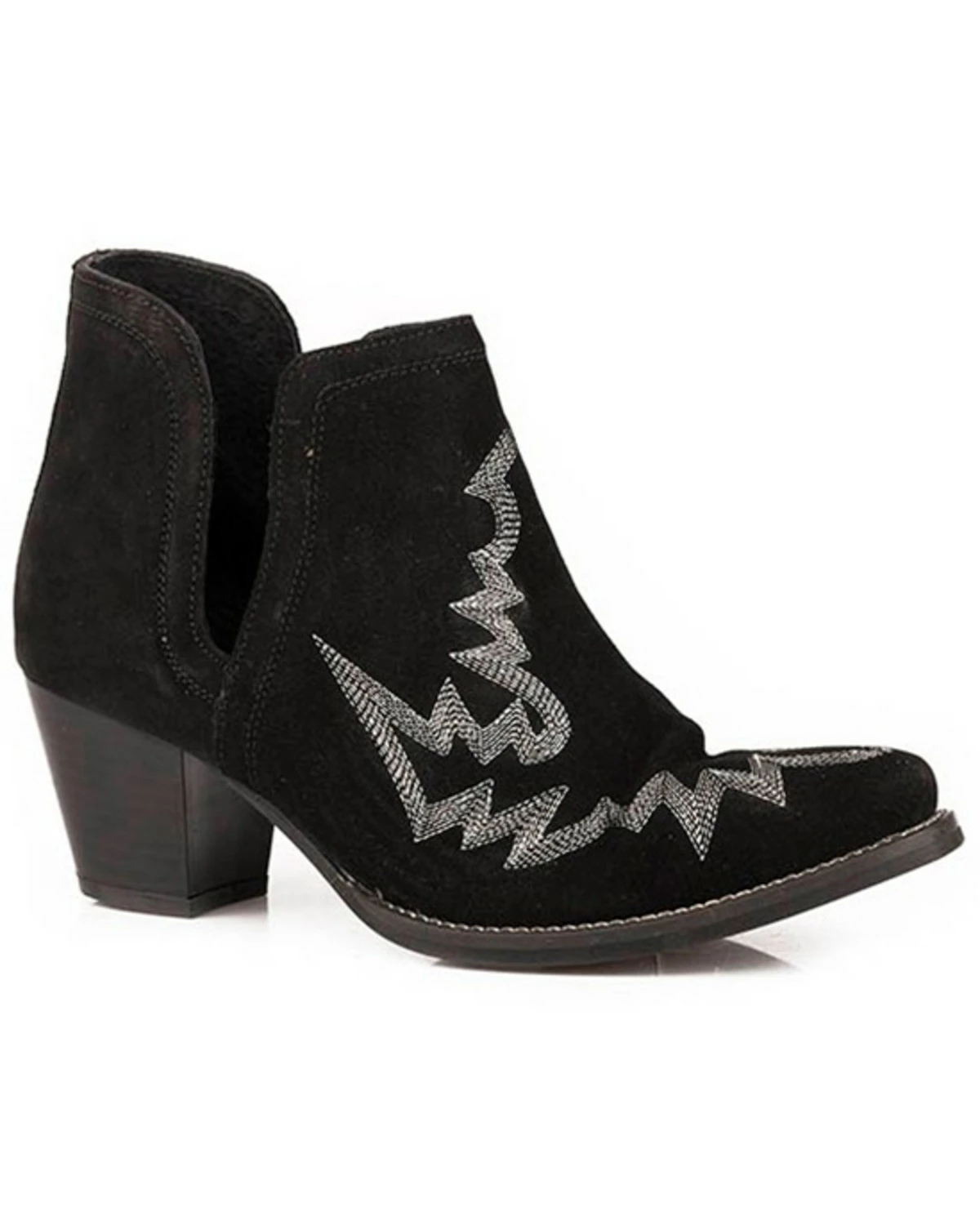 Roper Women's Rowdy Cow Suede Open Side Western Booties- Snip Toe Black 4 Roper Women's Rowdy Cow Suede Open Side Western Booties- Snip Toe Black - Image 2