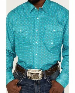 Roper Men's Amarillo Saddle Foulard Geo Print Long Sleeve Snap Western Shirt  Turquoise -Roper Shop 2000370621 440 P3