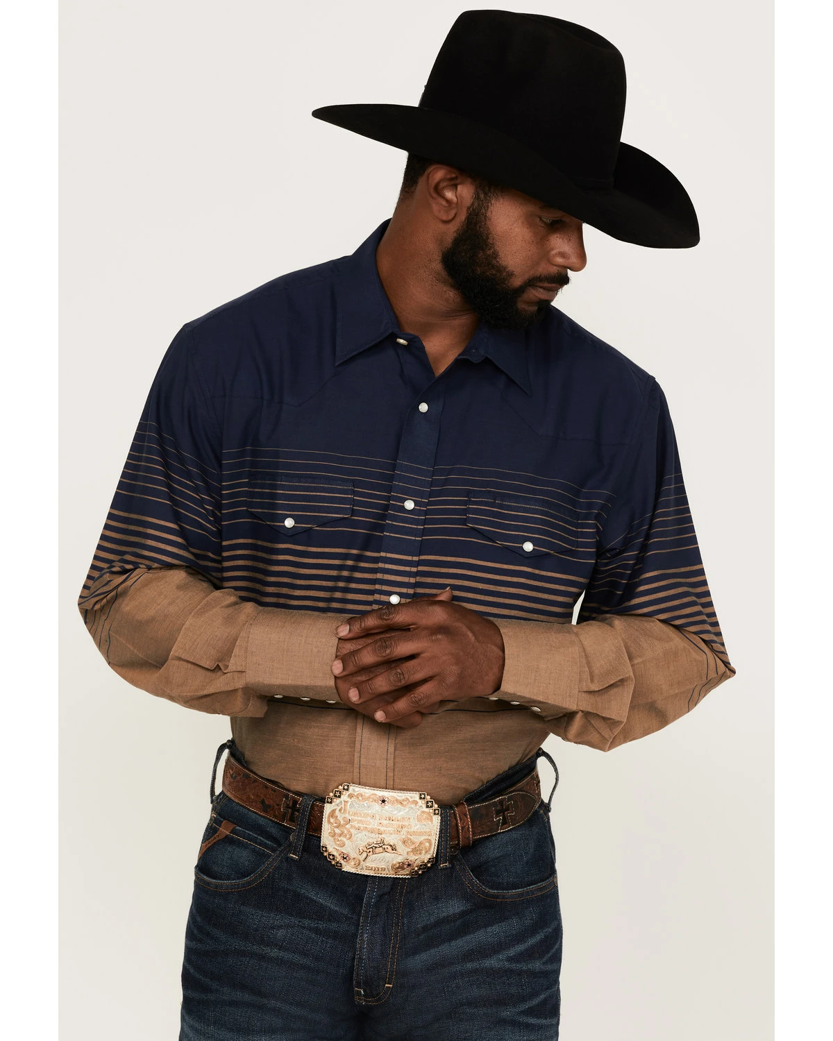 Roper Men's Border Stripe Long Sleeve Snap Western Shirt Blue 7 Roper Men's Border Stripe Long Sleeve Snap Western Shirt Blue - Image 5