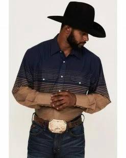 Roper Men's Border Stripe Long Sleeve Snap Western Shirt  Blue