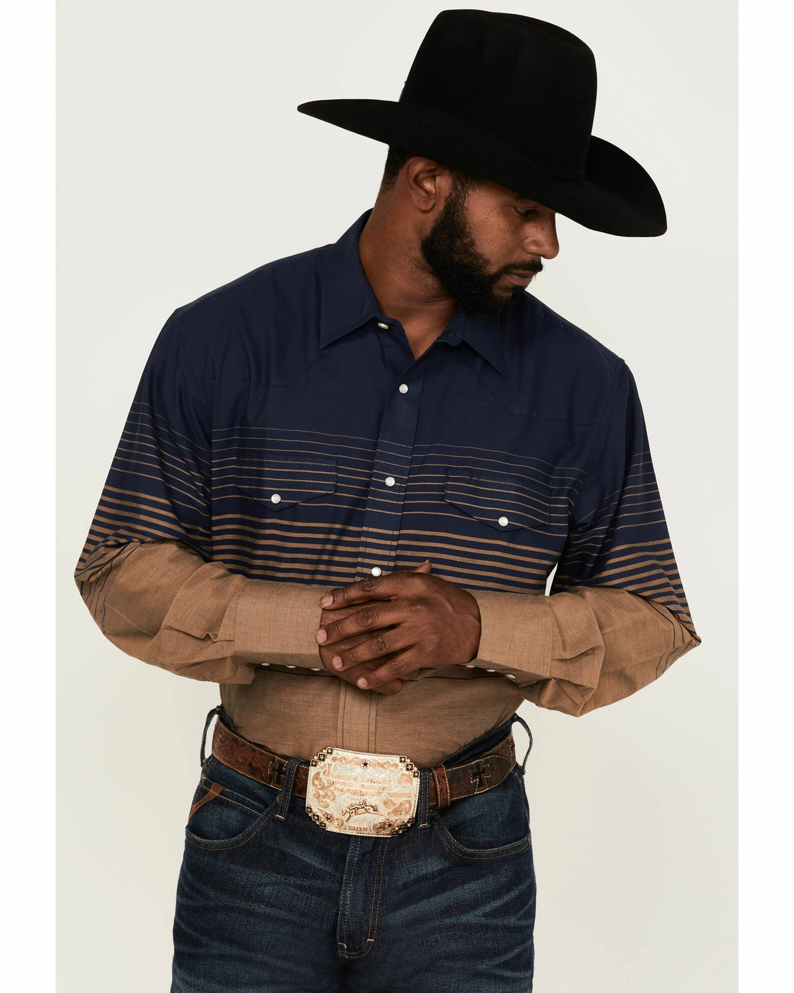 Roper Men's Border Stripe Long Sleeve Snap Western Shirt Blue 3 Roper Men's Border Stripe Long Sleeve Snap Western Shirt Blue