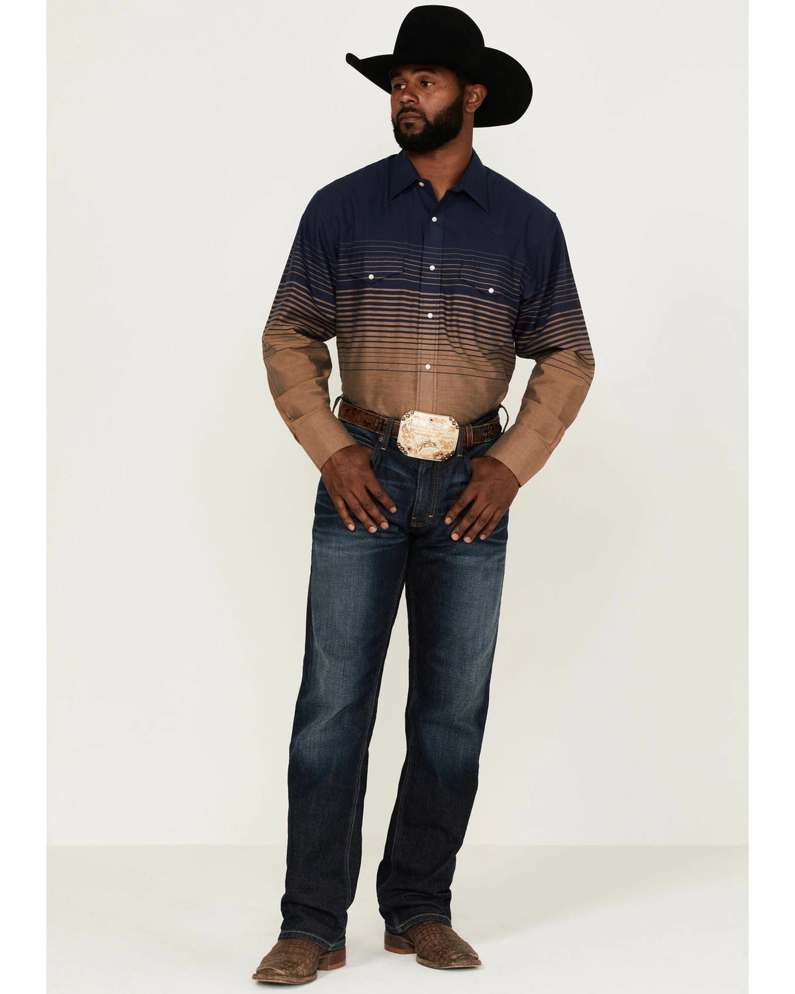 Roper Men's Border Stripe Long Sleeve Snap Western Shirt Blue 4 Roper Men's Border Stripe Long Sleeve Snap Western Shirt Blue - Image 2