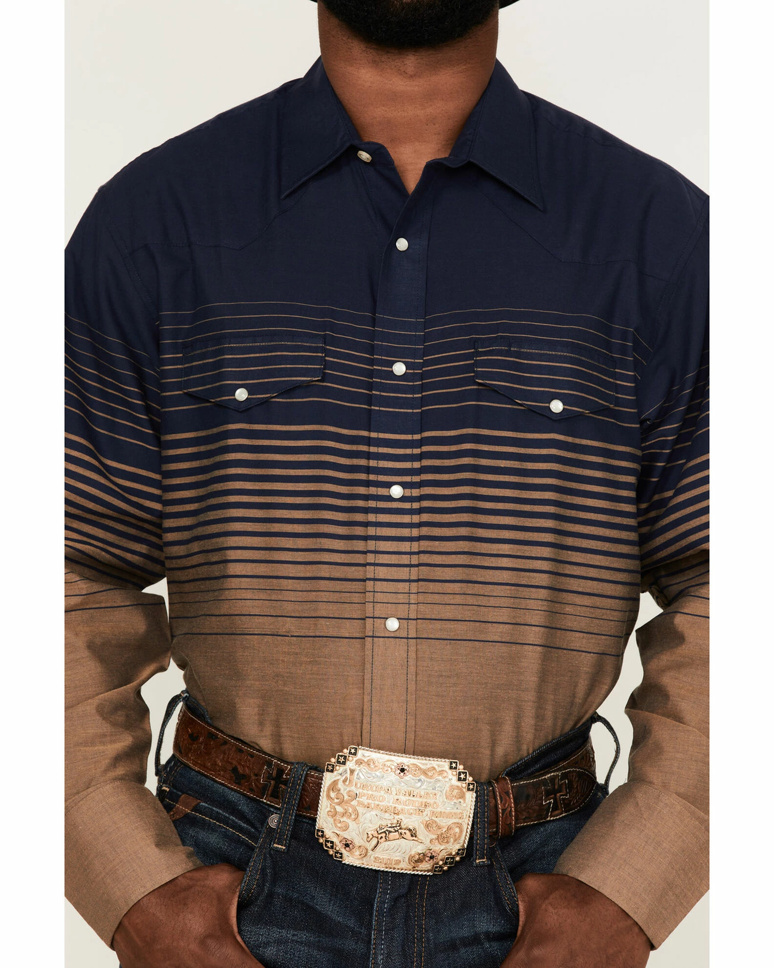 Roper Men's Border Stripe Long Sleeve Snap Western Shirt Blue 5 Roper Men's Border Stripe Long Sleeve Snap Western Shirt Blue - Image 3