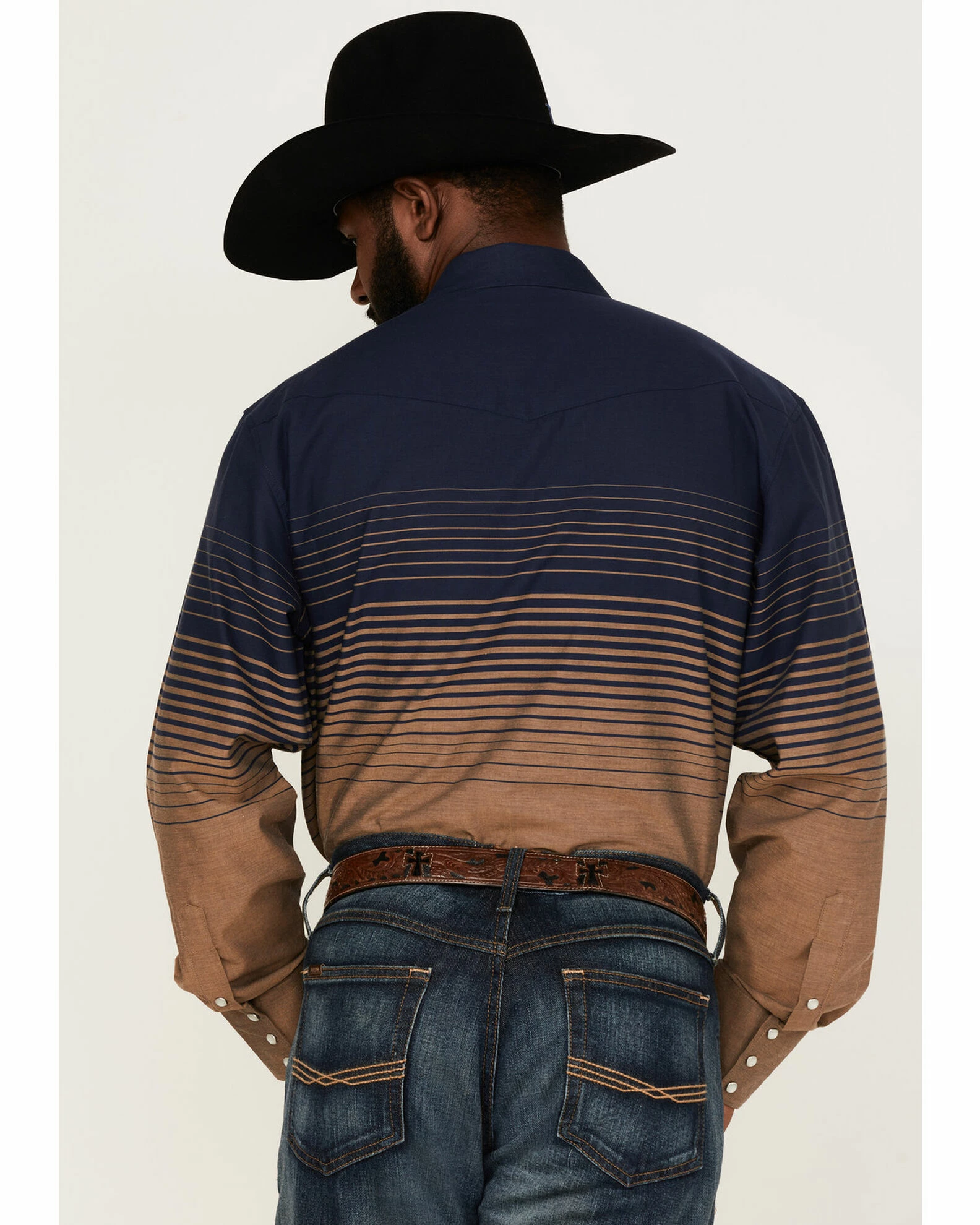 Roper Men's Border Stripe Long Sleeve Snap Western Shirt Blue 6 Roper Men's Border Stripe Long Sleeve Snap Western Shirt Blue - Image 4