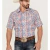 Roper Men's Red White & Blue Large Plaid Short Sleeve Snap Western Shirt 