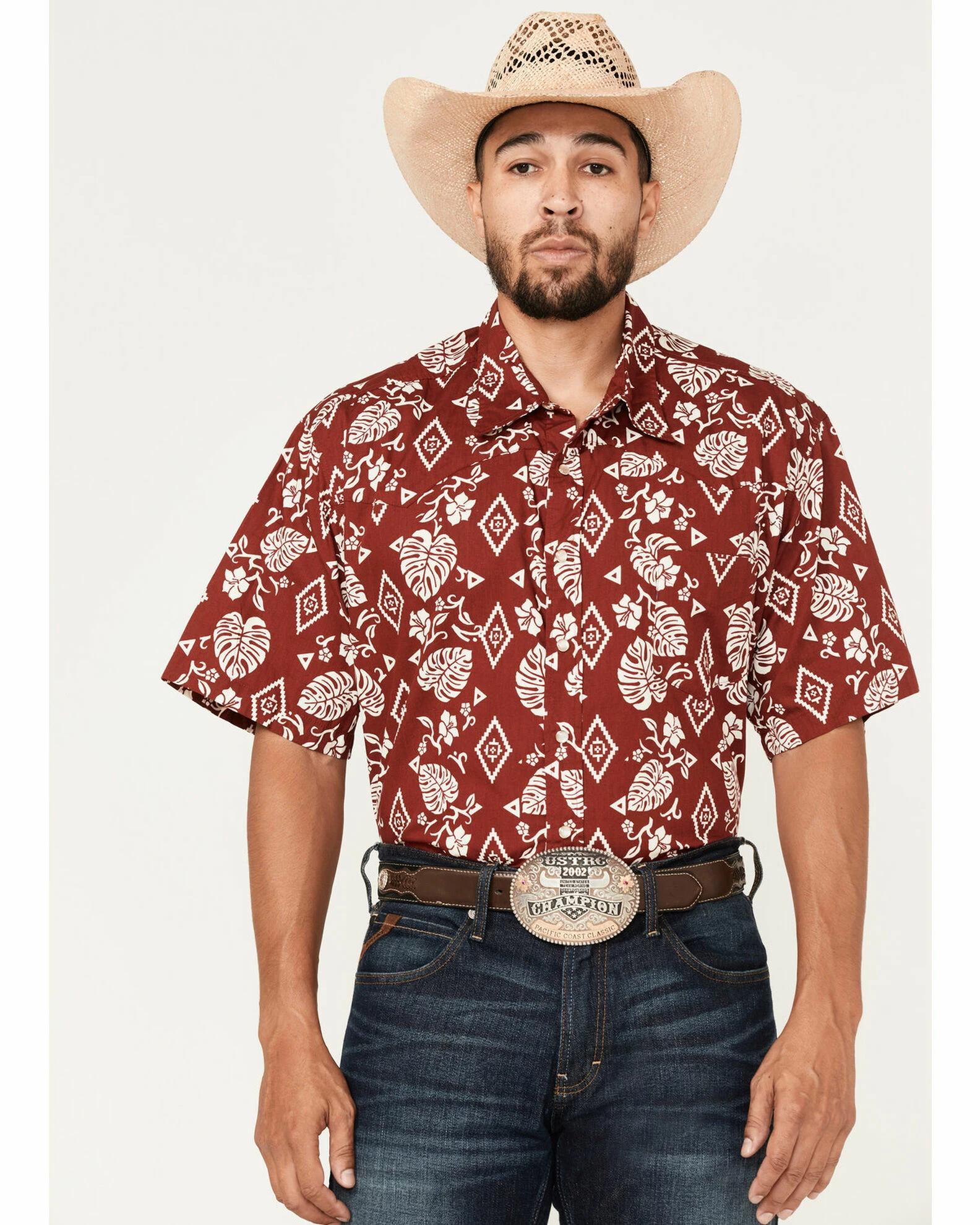 Roper Men's Floral Print Short Sleeve Snap Western Shirt Red 3 Roper Men's Floral Print Short Sleeve Snap Western Shirt Red