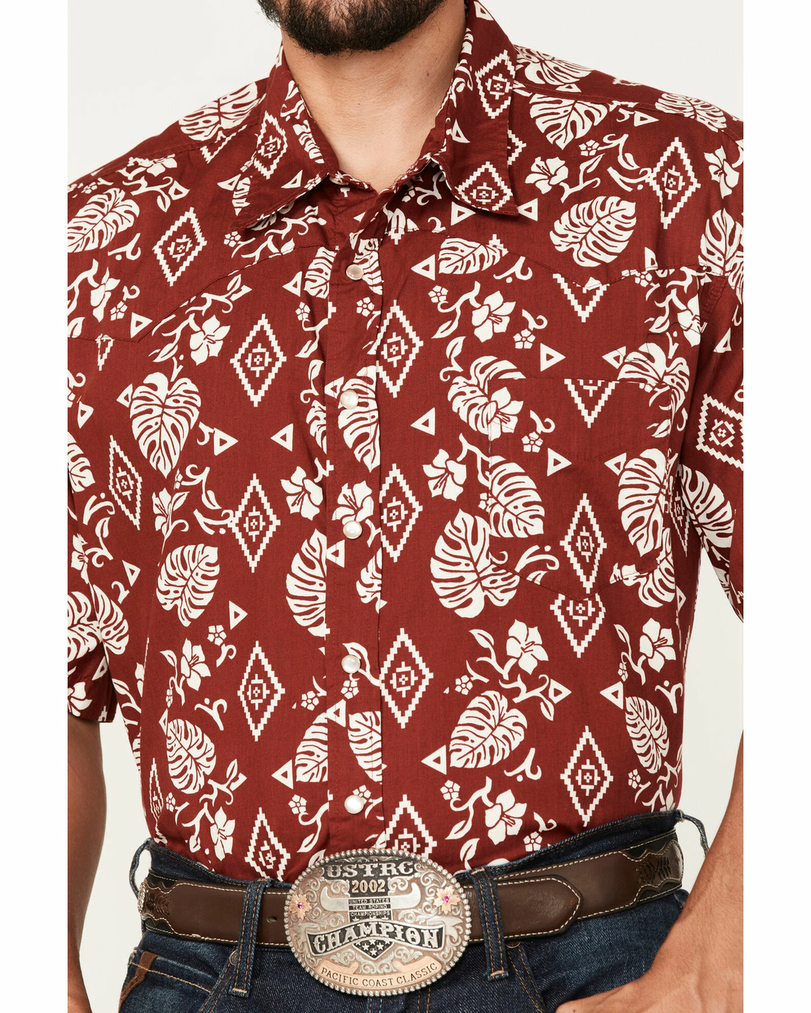 Roper Men's Floral Print Short Sleeve Snap Western Shirt Red 5 Roper Men's Floral Print Short Sleeve Snap Western Shirt Red - Image 3