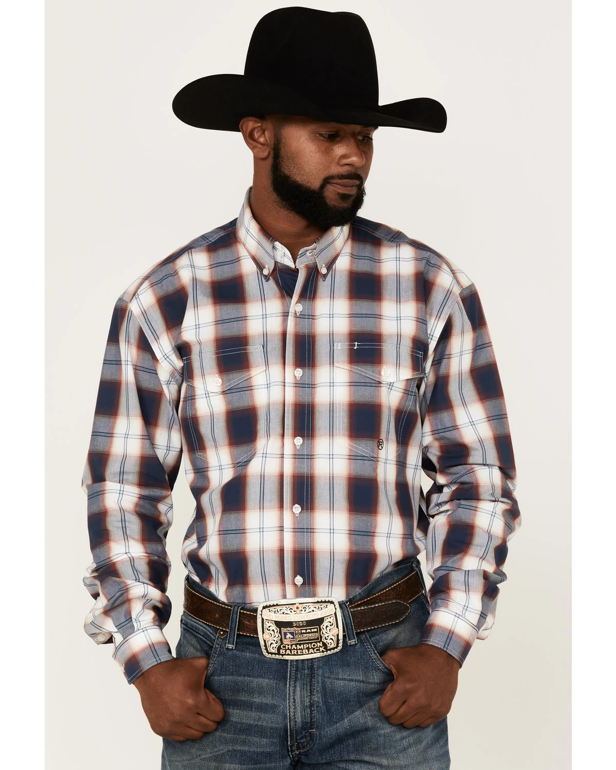 Roper Men's Liberty Bell Large Plaid Long Sleeve Button-Down Western Shirt Blue 7 Roper Men's Liberty Bell Large Plaid Long Sleeve Button-Down Western Shirt Blue - Image 5