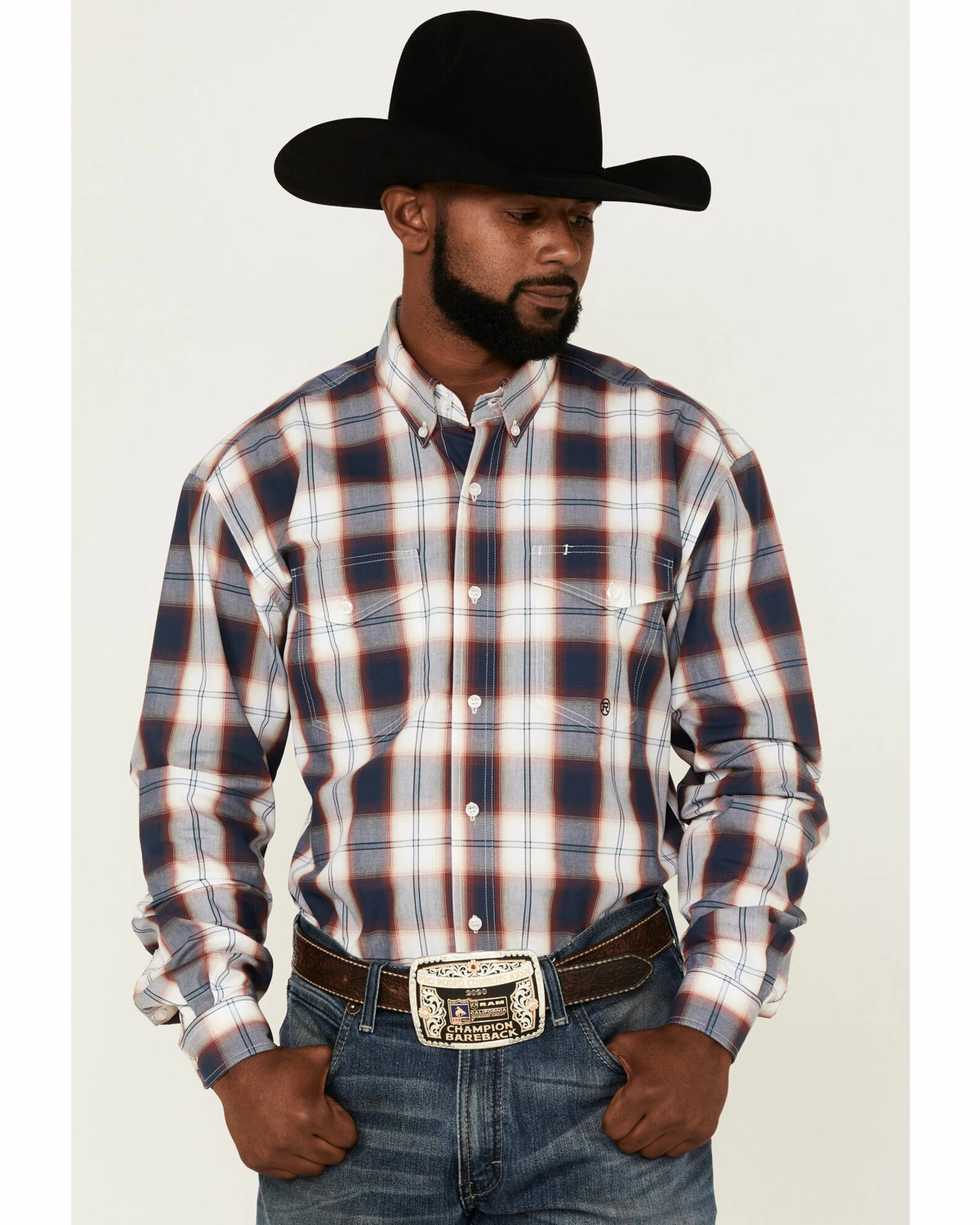 Roper Men's Liberty Bell Large Plaid Long Sleeve Button-Down Western Shirt Blue 3 Roper Men's Liberty Bell Large Plaid Long Sleeve Button-Down Western Shirt Blue