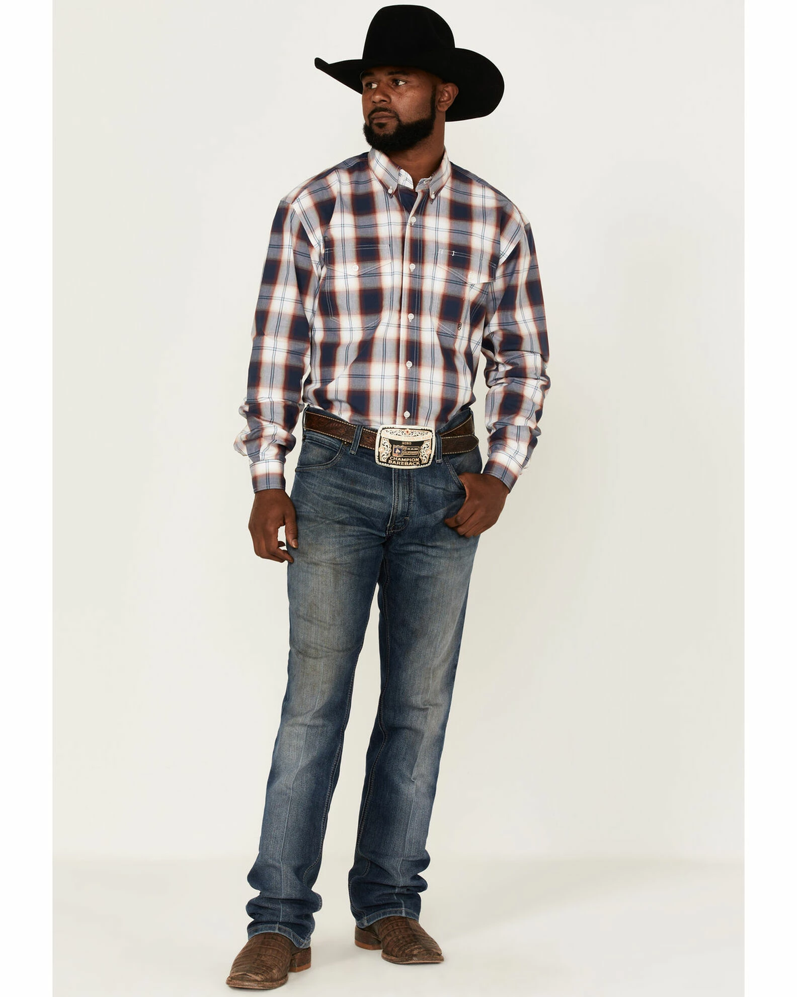 Roper Men's Liberty Bell Large Plaid Long Sleeve Button-Down Western Shirt Blue 4 Roper Men's Liberty Bell Large Plaid Long Sleeve Button-Down Western Shirt Blue - Image 2