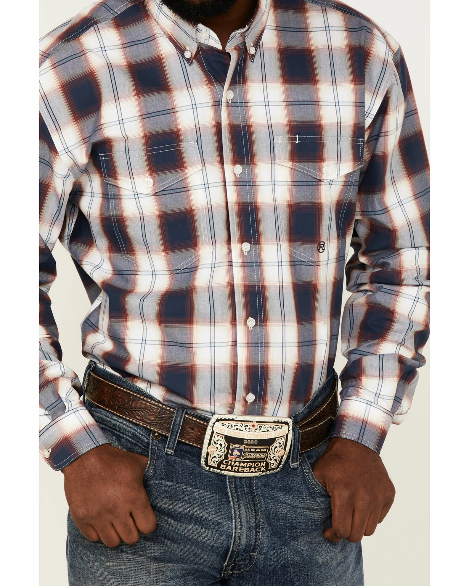 Roper Men's Liberty Bell Large Plaid Long Sleeve Button-Down Western Shirt Blue 5 Roper Men's Liberty Bell Large Plaid Long Sleeve Button-Down Western Shirt Blue - Image 3