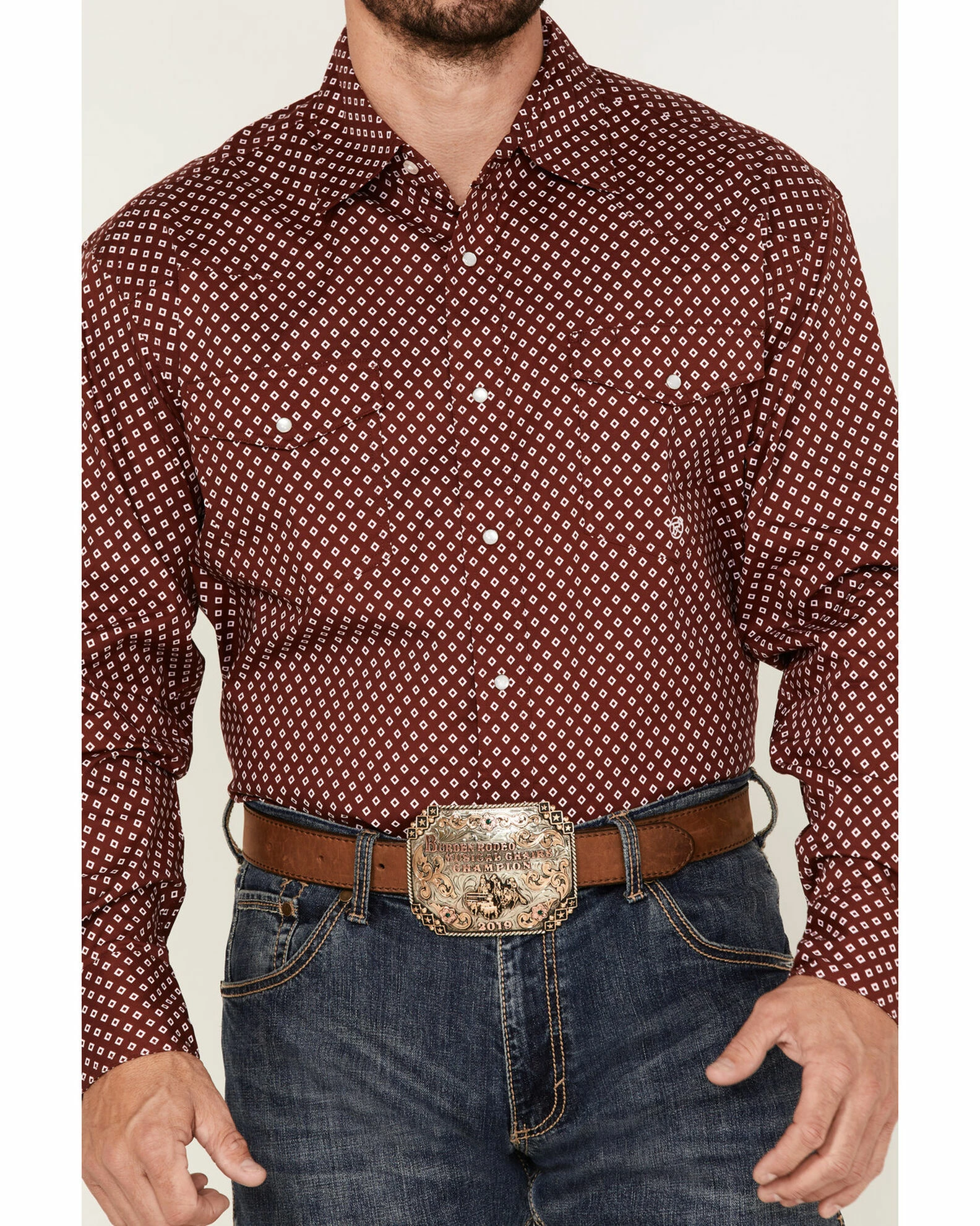 Roper Men's Liberty Bell Diamond Geo Print Long Sleeve Snap Western Shirt Burgundy 5 Roper Men's Liberty Bell Diamond Geo Print Long Sleeve Snap Western Shirt Burgundy - Image 3