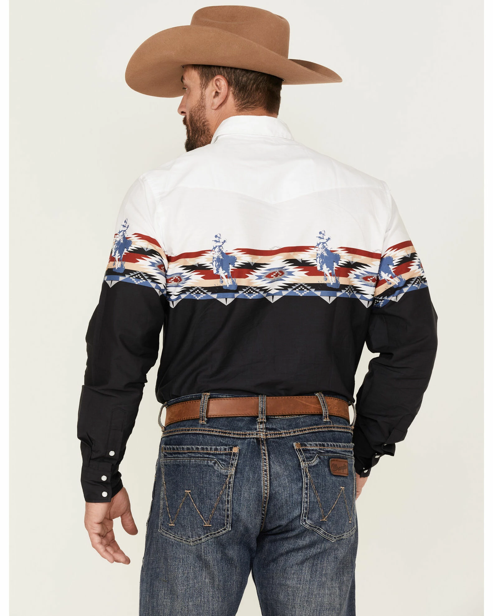 Roper Men's Running Horse Southwestern Border Print Long Sleeve Snap Western Shirt 6 Roper Men's Running Horse Southwestern Border Print Long Sleeve Snap Western Shirt - Image 4