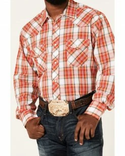 Roper Men's Large Plaid Long Sleeve Snap Western Shirt Orange 9 Roper Men's Large Plaid Long Sleeve Snap Western Shirt Orange -Roper Shop 2000370638 800 P3