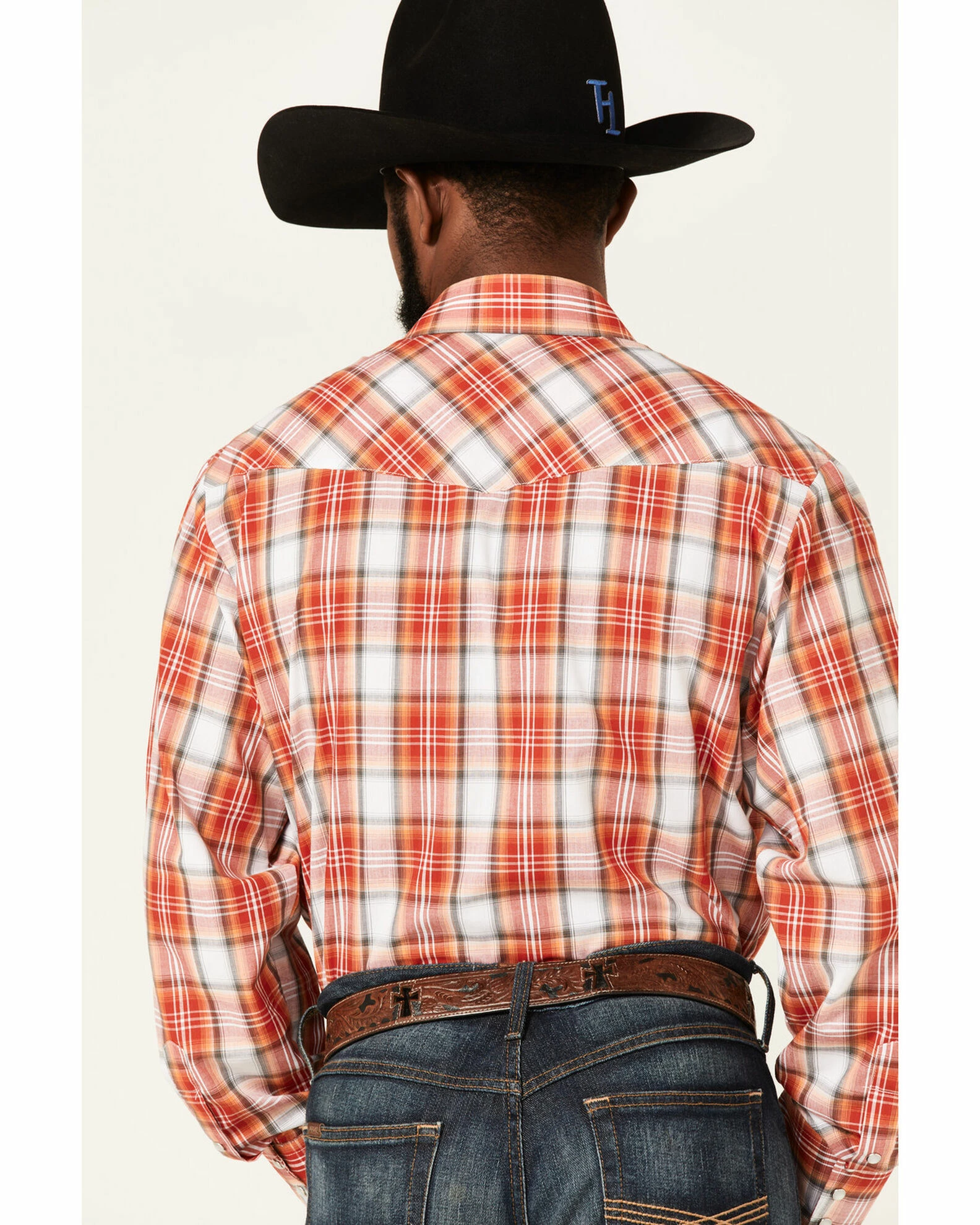 Roper Men's Large Plaid Long Sleeve Snap Western Shirt Orange 6 Roper Men's Large Plaid Long Sleeve Snap Western Shirt Orange - Image 4