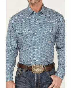 Roper Men's Setting Sun Geo Print Long Sleeve Western Shirt  Blue -Roper Shop 2000370641 400 P3