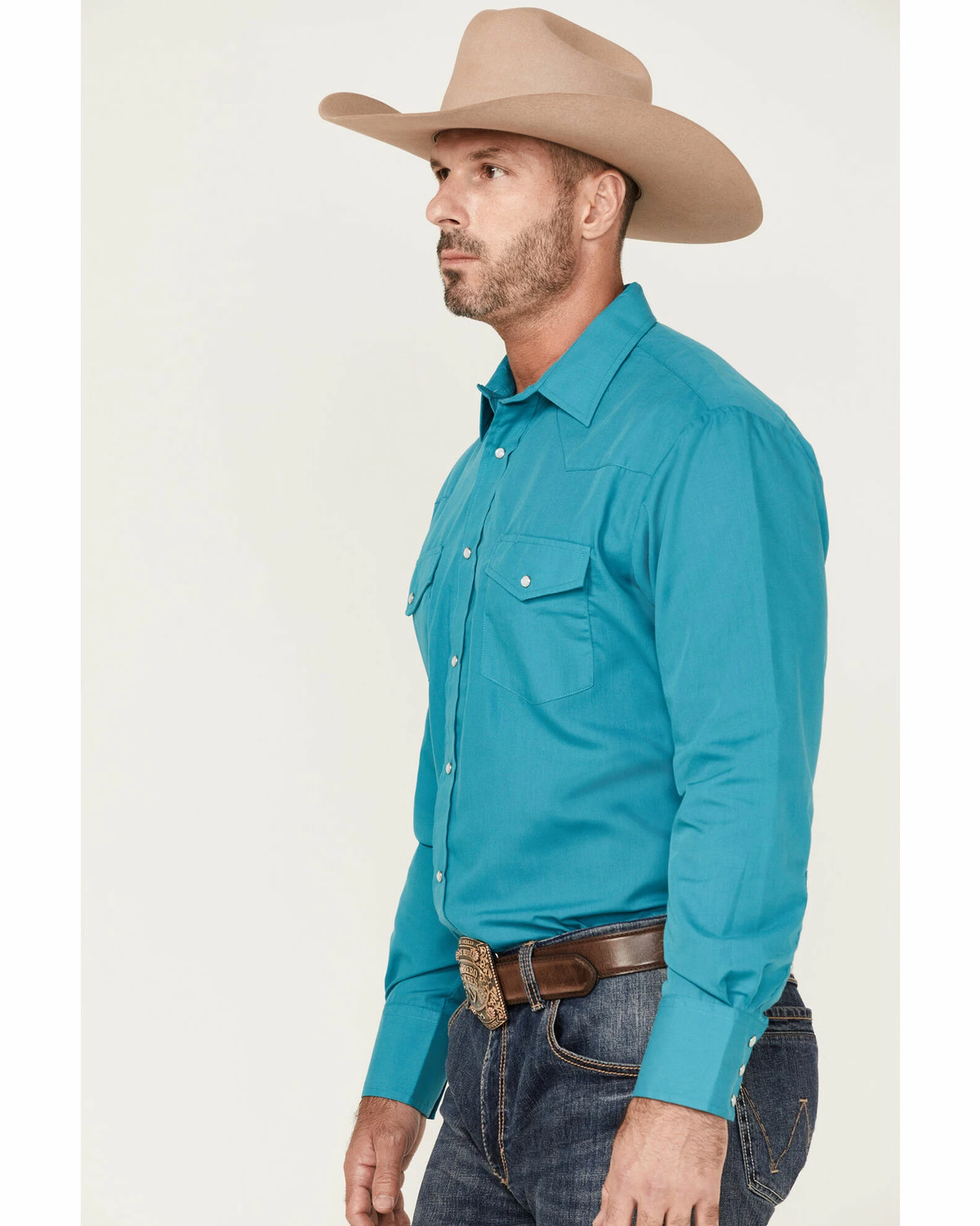 Roper Men's Classic Long Sleeve Western Shirt Teal 4 Roper Men's Classic Long Sleeve Western Shirt Teal - Image 2