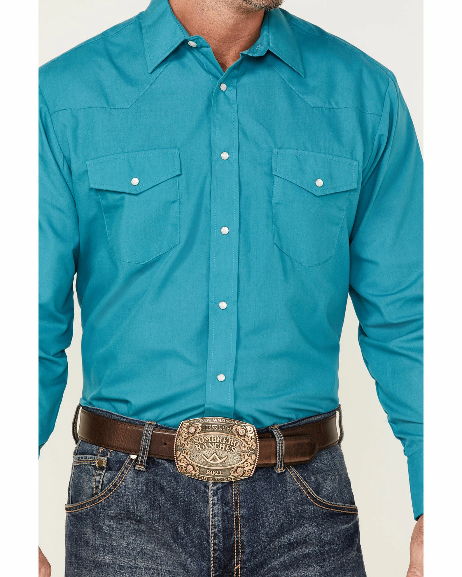 Roper Men's Classic Long Sleeve Western Shirt Teal 5 Roper Men's Classic Long Sleeve Western Shirt Teal - Image 3